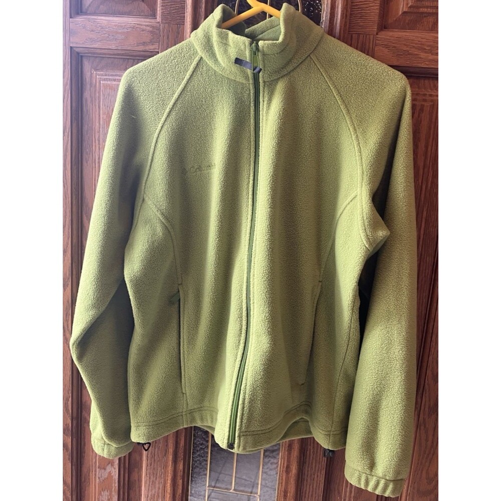 Columbia Full Zip Fleece Jacket Women's Sz M Lime Green‎ Full Zip Logo Gorpcore